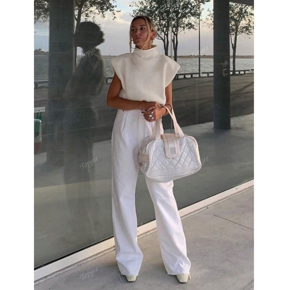 Cable Knit Beige Muscle Tee Top - Picture 6 of 14